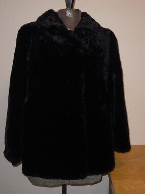 Vintage Black Sheared Beaver Genuine Real Fur Jacket Lined Size Small EXC